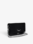Rock Nano Eternal Clutch - Small black smooth leather clutch with tied handle and chain.