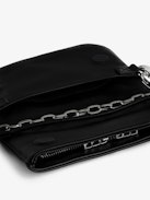 Rock Nano Eternal Clutch - Small black smooth leather clutch with tied handle and chain.