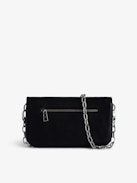 Rock Nano Eternal Clutch - Small black smooth leather clutch with tied handle and chain.