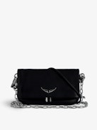 Rock Nano Eternal Clutch - Small black smooth leather clutch with tied handle and chain.