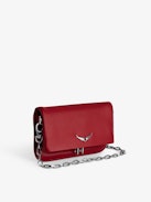 Rock Nano Eternal Clutch - Small red smooth leather clutch with tied handle and chain.