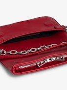 Rock Nano Eternal Clutch - Small red smooth leather clutch with tied handle and chain.
