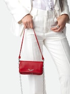 Rock Nano Eternal Clutch - Small red smooth leather clutch with tied handle and chain.