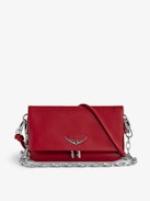 Rock Nano Eternal Clutch - Small red smooth leather clutch with tied handle and chain.