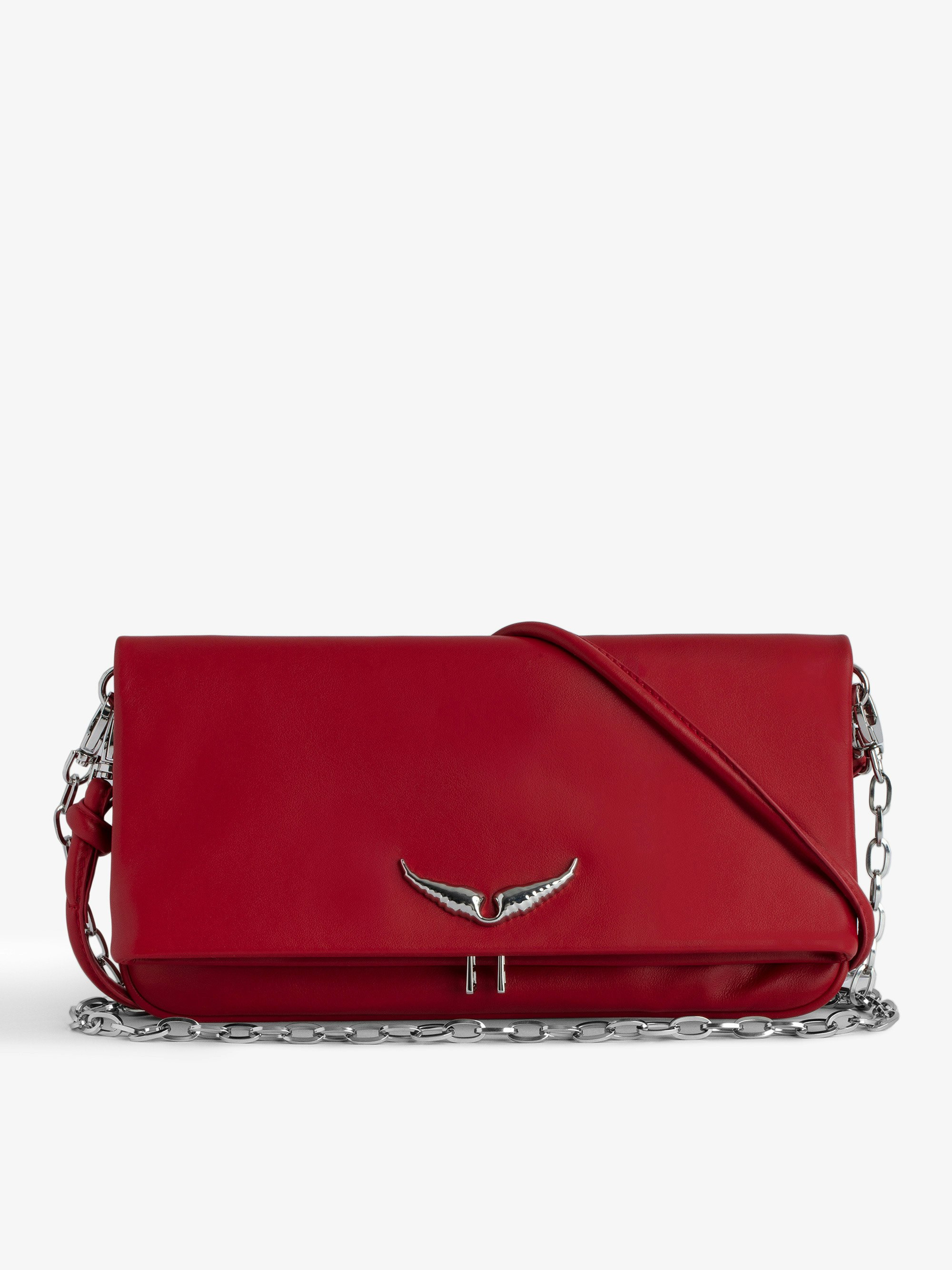 Rock Eternal Clutch - Women’s red smooth leather clutch with double leather and chain straps.