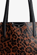 Le Borderline Leopard Bag - Women’s reversible tote bag in brown leopard-print patent leather with handle and metal wings.