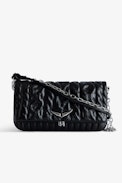 Rock Eternal Knit Shadow Clutch - Women’s black knit-effect leather clutch with tied shoulder strap, chain and wings.