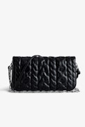 Rock Eternal Knit Shadow Clutch - Women’s black knit-effect leather clutch with tied shoulder strap, chain and wings.