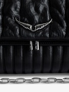 Rocky Eternal Knit Shadow Bag - Women’s black knit-effect leather bag with tied shoulder strap, chain and wings charm.