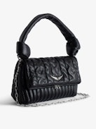 Rocky Eternal Knit Shadow Bag - Women’s black knit-effect leather bag with tied shoulder strap, chain and wings charm.