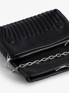 Rocky Eternal Knit Shadow Bag - Women’s black knit-effect leather bag with tied shoulder strap, chain and wings charm.