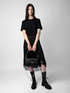 Rocky Eternal Knit Shadow Bag - Women’s black knit-effect leather bag with tied shoulder strap, chain and wings charm.