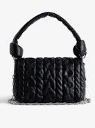 Rocky Eternal Knit Shadow Bag - Women’s black knit-effect leather bag with tied shoulder strap, chain and wings charm.