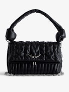 Rocky Eternal Knit Shadow Bag - Women’s black knit-effect leather bag with tied shoulder strap, chain and wings charm.
