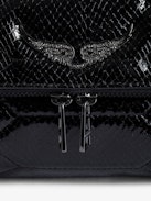 Rocky Glossy Wild Quilted Bag - Women’s black quilted python-effect patent leather bag with shoulder strap and chain.