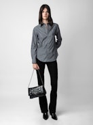 Rocky Glossy Wild Quilted Bag - Women’s black quilted python-effect patent leather bag with shoulder strap and chain.