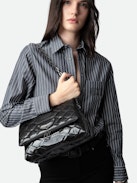 Rocky Glossy Wild Quilted Bag - Women’s black quilted python-effect patent leather bag with shoulder strap and chain.