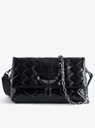 Rocky Glossy Wild Quilted Bag - Women’s black quilted python-effect patent leather bag with shoulder strap and chain.