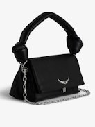 Borsa Rocky Eternal - Borsa in pelle liscia nera con manico annodato e tracolla con catena.