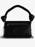 Borsa Rocky Eternal - Borsa in pelle liscia nera con manico annodato e tracolla con catena.