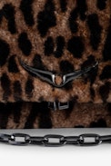 Borsa Rocky Eternal Leopardata - Borsa in pelle marrone shearling stampa leopardata con tracolla annodata, catena e charm ali da donna.