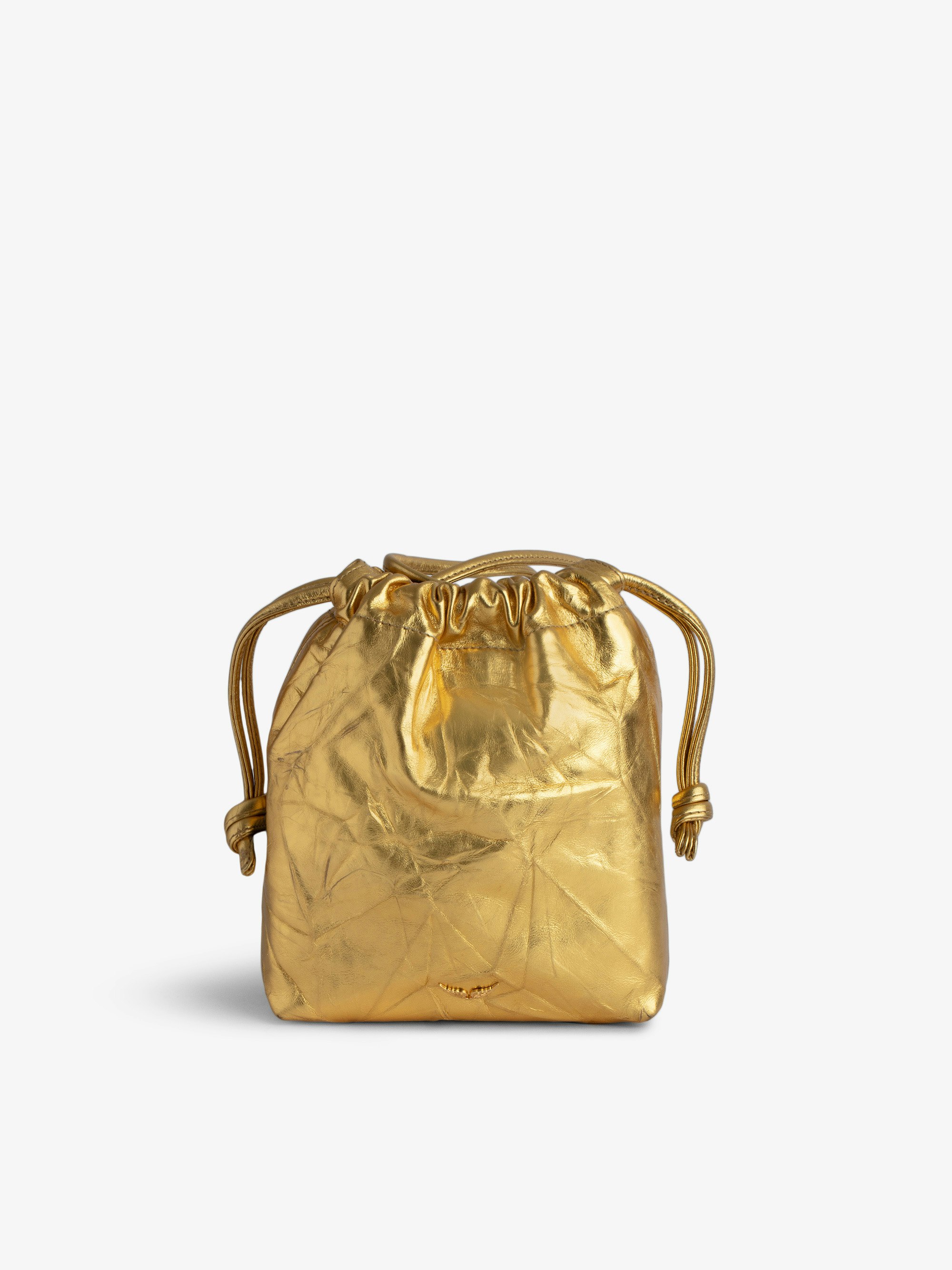 Rock To Go Metallic Bag - Women’s small bucket bag in metallic gold leather with drawstring and shoulder strap.