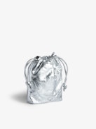 Rock To Go Metallic Bag - Women’s small silver bucket bag in metallic silver leather with drawstrings and a shoulder strap.