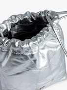 Rock To Go Metallic Bag - Women’s small silver bucket bag in metallic silver leather with drawstrings and a shoulder strap.
