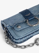 Tasche Kate Wallet Denim - Designed by Kate Moss for Zadig&Voltaire.  Mini-Handtasche aus Glitter-Denim mit Metallkette, Lederschlaufe und Fransen.