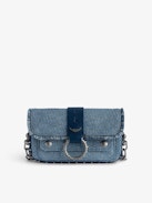 Tasche Kate Wallet Denim - Designed by Kate Moss for Zadig&Voltaire.  Mini-Handtasche aus Glitter-Denim mit Metallkette, Lederschlaufe und Fransen.