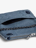 Rock Glitter Quilted Denim Clutch - Rock blue glitter quilted denim clutch with double leather and metal chain strap.