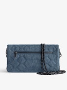 Rock Glitter Quilted Denim Clutch - Rock blue glitter quilted denim clutch with double leather and metal chain strap.