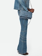 Rock Glitter Quilted Denim Clutch - Rock blue glitter quilted denim clutch with double leather and metal chain strap.