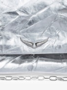 Rock Eternal XL Metallic Clutch - Rock silver metallic crinkled leather clutch with double leather and chain strap.