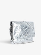 Rock Eternal XL Metallic Clutch - Rock silver metallic crinkled leather clutch with double leather and chain strap.