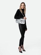 Rock Eternal XL Metallic Clutch - Rock silver metallic crinkled leather clutch with double leather and chain strap.