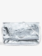 Rock Eternal XL Metallic Clutch - Rock silver metallic crinkled leather clutch with double leather and chain strap.