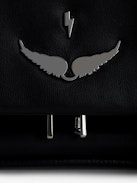 Pochette Rock Nano Lucky Charms - Petite pochette en cuir lisse noir à double chaîne ornée de lucky charms.