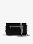 Pochette Rock Nano Lucky Charms - Petite pochette en cuir lisse noir à double chaîne ornée de lucky charms.