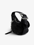 Le Cecilia XS Bag - Small black basket-style bag with leather shoulder strap and metallic C buckle.