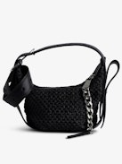 Le Cecilia XS Bag - Small black basket-style bag with leather shoulder strap and metallic C buckle.