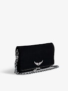 Rock Suede Clutch - Rock black suede clutch bag with double leather and metal chain strap.