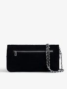 Rock Suede Clutch - Rock black suede clutch bag with double leather and metal chain strap.