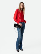 Rock Suede Clutch - Rock black suede clutch bag with double leather and metal chain strap.
