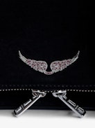 Rock Nano Suede Clutch - Small Rock Nano black suede clutch with double leather and metal chain strap.