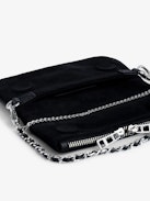 Rock Nano Suede Clutch - Small Rock Nano black suede clutch with double leather and metal chain strap.