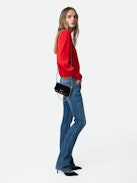Rock Nano Suede Clutch - Small Rock Nano black suede clutch with double leather and metal chain strap.