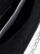 Rocky Suede Bag - Rocky black suede bag with leather shoulder strap and metal chain.