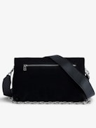 Rocky Suede Bag - Rocky black suede bag with leather shoulder strap and metal chain.