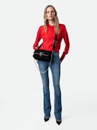Rocky Suede Bag - Rocky black suede bag with leather shoulder strap and metal chain.